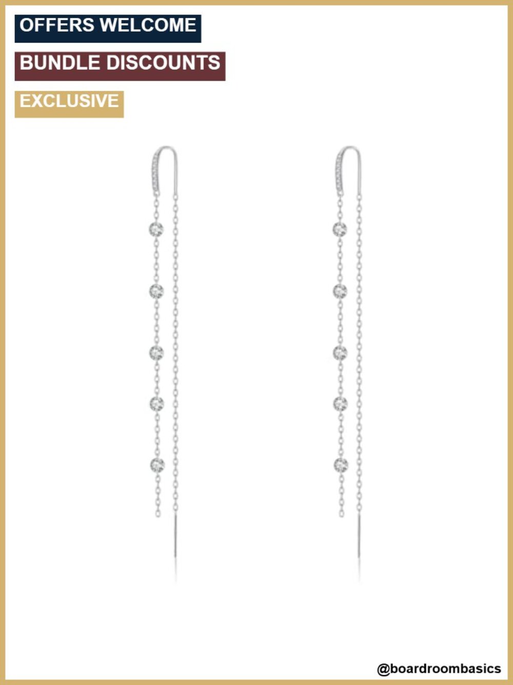 925 Sterling Silver CZ Dangle Chain Earrings Threader Wedding Prom